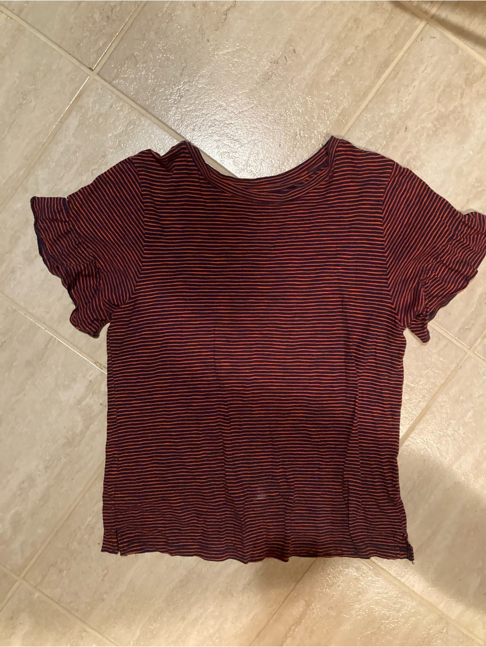 Old Navy Narrow Striped Short Sleeve Tee in Burgundy and Black